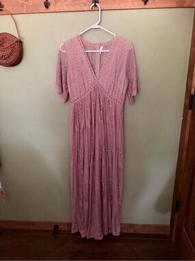 Pinkblush Mauve Embroidered V-Neck Maxi Dress